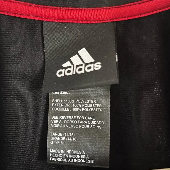 Adidas Kid’s Black Jacket with Red Stripes Size 14/16 - Picture 4 of 5